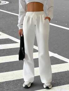 Muchica Shorts Feminino de Cintura Alta com Amarração e Boca Larga em Cor Sólida - Branco - Visão 5