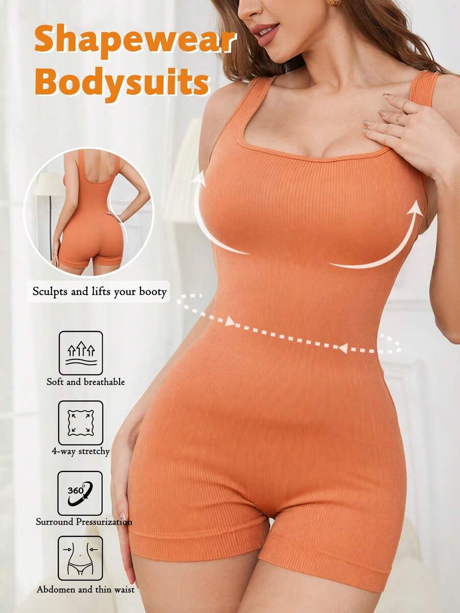 1件无缝女士塑身连体衣 - 珊瑚橙 - 查看 1