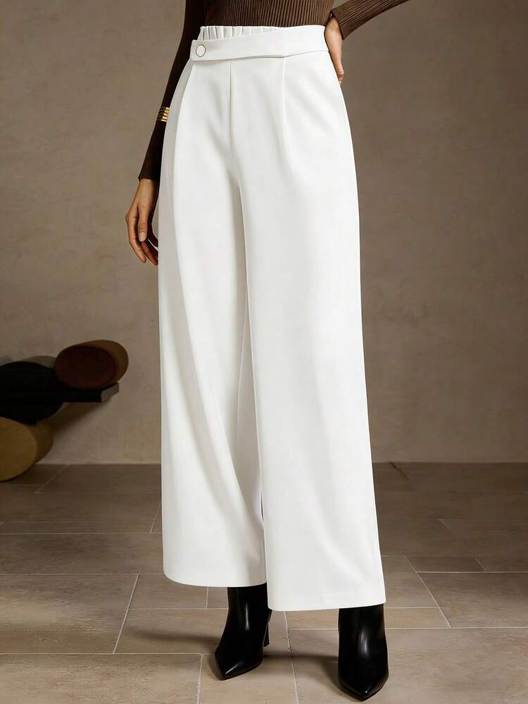 WOMEN'S ELEGANT SLANT POCKET WIDE LEG PANTS