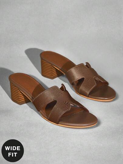 SHUZIA Women's Thick Heel Wide Fit Cutout Band Fashion Slide Sandals For Christmas Valentine's Day