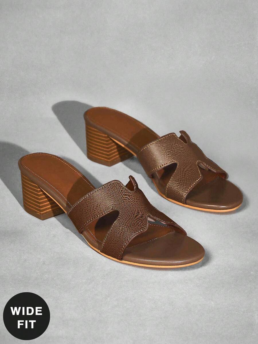 SHUZIA Women's Thick Heel Wide Fit Cutout Band Fashion Slide Sandals For Christmas Valentine's Day - Olive Green - View 1