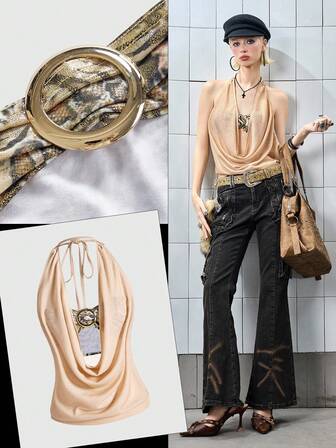 J-Fashion Y2K Vintage sexy Leopard Muster Metallic drapierter Ausschnitt 2 Stücke Camisole Set für Frauen