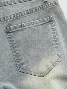 ROMWE MEN Quần jean denim nam casual, chất liệu denim mài, đính đá lấp lánh. - Màu xanh lam - Xem 5