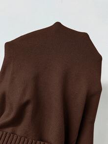 SHEIN PETITE 杏色紧身喇叭裤，简约通勤、居家、休闲装，年轻女士针织裤，喇叭裤，瑜伽裤，喇叭打底裤，喇叭运动裤，喇叭裤腿，秋冬女装 - 咖啡棕 - 查看 8