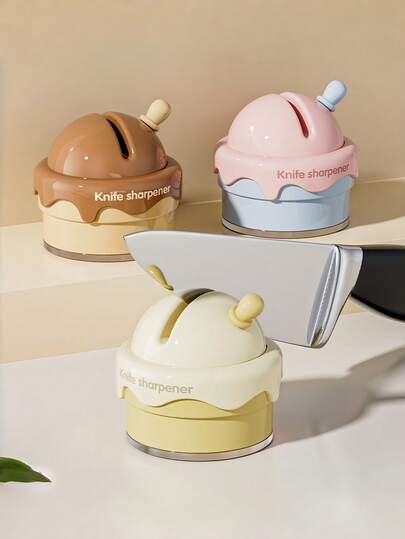 MINKOJA 1 pieza Afilador de cerámica con ventosa con diseño de helado de doble grano para cuchillos de cocina y tijeras, regalo creativo para cocineros en el hogar, relleno de calcetín navideño, imprescindible para las fiestas