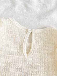 SHEIN Vintaside Kids 女婴甜美碎花背心和提花短裤套装，春夏款，适合外出和休闲穿着 - 杏色 - 查看 5