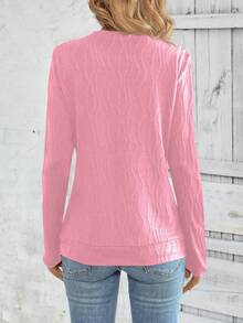 SHEIN LUNE Áo thun dài tay nữ màu trơn cổ tròn xếp ly, kiểu dáng thường ngày, đa năng. - Hồng - Xem 2