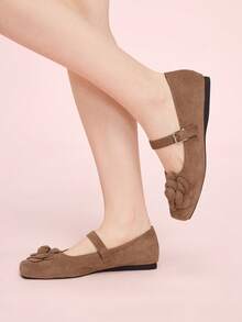 CUCCOO DOLLMOD Women's Square Toe Buckle Design Fashion 3D Floral Decor Loafers - Brown - View 1