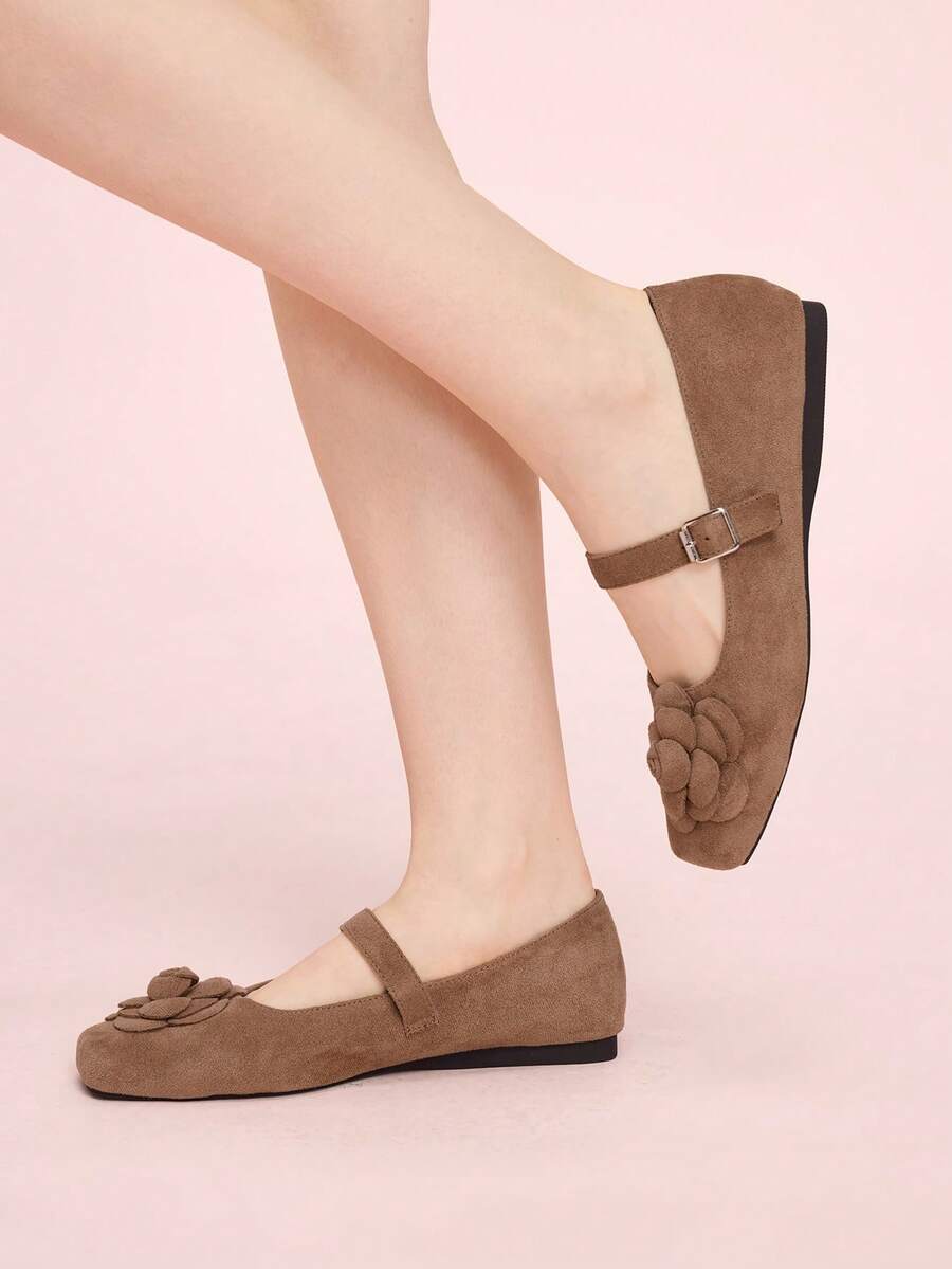 CUCCOO DOLLMOD Women's Square Toe Buckle Design Fashion 3D Floral Decor Loafers - Brown - View 1