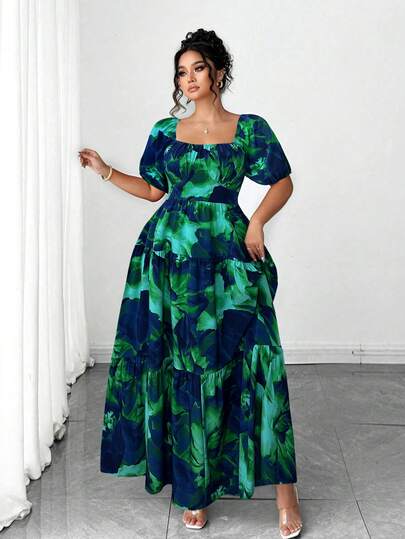 Elenzga Plus Size Women's Elegant Fashion Personalized Versatile Literary Celebrity Romantic French Rose Floral Dress, Suitable For Summer, Back To School, Graduation, Holidays, Valentine's Day, Music Festivals, Mother's Day, Halloween, Thanksgiving, Easter, National Day, Balls, Dates, Parties, Outings