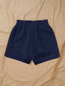 EMERY ROSE Quần short nữ cỡ lớn mùa hè 2025 với viền bèo nhún, dây rút và túi hai bên. - Xanh đậm - Xem 6