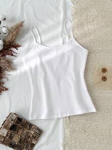 Tseoso 95% Cotton, Casual Slim-Fit Women's Camisole Tops, Can Be Worn All Year Round,Summer, Cute, Vintage, Cute Summer Tops, Softgirl, Home, Back To School, Fall Women Clothes, Versatile, Sports, Club, - White - View 6