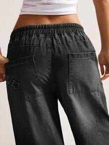 Bohemela Quần jean nữ màu trơn, kiểu dáng boho cổ điển, thích hợp cho mùa thu/đông. - màu đen - Xem 7