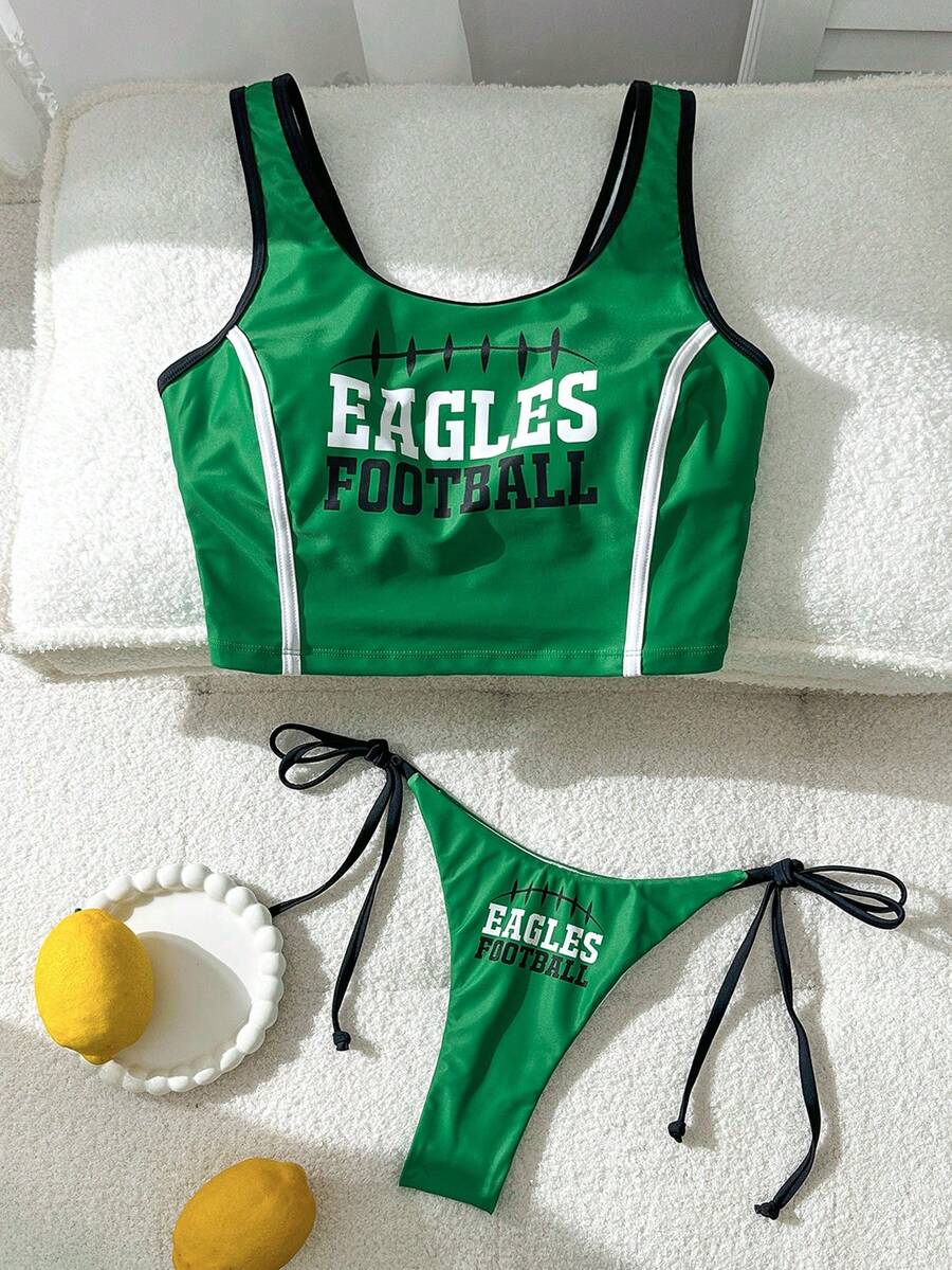 Swim Vcay Women's Summer Beach Letter Print Fashionable Bikini Swimsuit Set - Multicolor - View 1