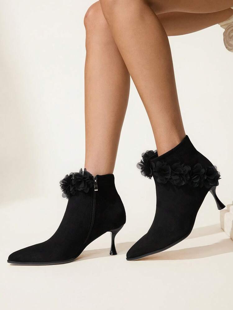 CUCCOO CHICEST Women's Fashionable & Elegant 3D Floral Decor High Heel Ankle Boots