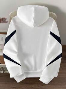 Manfinity Joysei 2 áo nỉ nam có mũ, phối màu tương phản, giữ ấm, thích hợp cho mùa thu/đông. - Đen và trắng - Xem 4