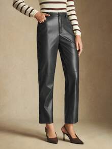 BizChic 2025秋冬新款女士时尚通勤口袋PU皮裤，百搭别致优雅都市浪漫西部朋克Y2K乡村音乐节复古韩版机场旅行街头婚礼宾客生日派对商务休闲办公室约会装扮