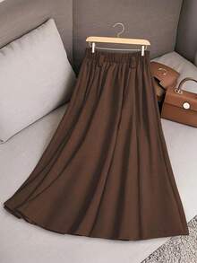 Lumivelle 春夏常规女式褶皱拼接卡其色长裙，优雅休闲装，适合外出、通勤、度假、上学、居家，百搭