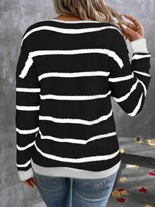 EMERY ROSE Plus Size Women's Fuzzy Ribbed V-Neck Long Sleeve T-Shirt, Autumn/Winter Best Seller - Multicolor - View 2