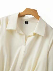 GlowEve CURVE Plus Size Casual Apricot Woven Fabric Shirt With Collar Long Sleeves Ruched Detail And Asymmetrical Hem Blouse - Apricot - View 8