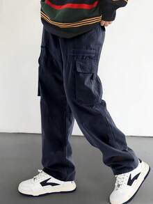 Manfinity Roghcode Loose Fit Men's Flap Pocket Side Cargo Pants Men Clothes Cargo Cargos For Men Men Oversized Pants - Navy Blue - View 5
