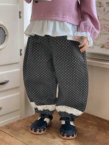 Dazy Kids Toddler Girls' Polka Dot Casual Loose Fitting Bottoms, Versatile Japanese Style - Blue - View 1