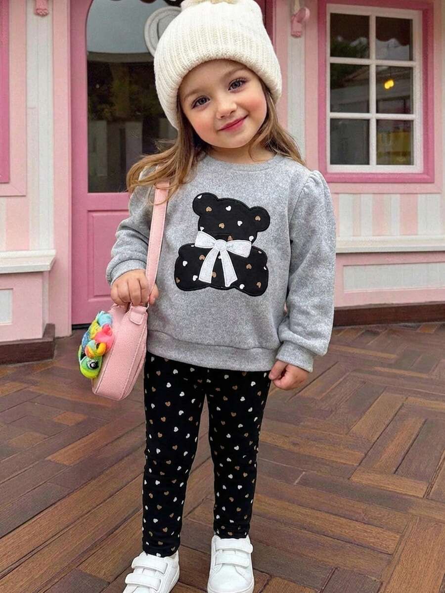 SHEIN Babygirl 可爱卡通图案长袖卫衣和裤子套装，秋冬 - 彩色 - 查看 1