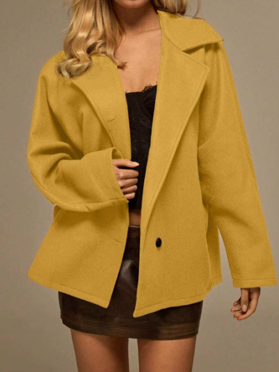 Glamine Women's Batwing Sleeve Lapel NeckLoose Casual Overcoat - Yellow - View 1