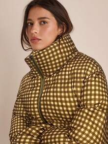 Easelle Vintage lässige, weite, grün karierte, gefütterte Jacke mit Bindung für Frauen, Herbstbekleidung für Damen - Grün - Übersicht 5