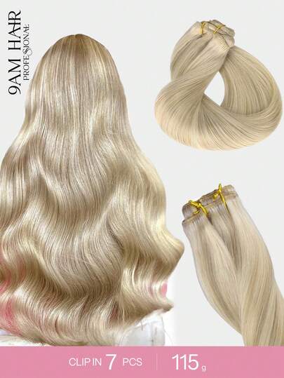 7PCS Straight Clip In Hair Extensions 100% Real Human Hair 14-24 Inch 115G Double Weft Invisible Clip Hair Extensions Remy Natural Human Hair For Women Girls Daily Use