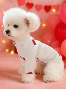 PETSIN 1 Piece Of Cat/Dog Clothing, Comfortable T-Shirt That Can Be Worn All Year Round, Cute Heart-Shaped Patterned Pullover Casual Wear - White - View 4