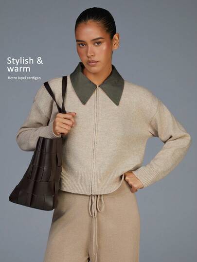 Menodora SHEIN Sport Áo khoác cardigan màu sắc thường ngày dành cho nữ, Thu/Đông