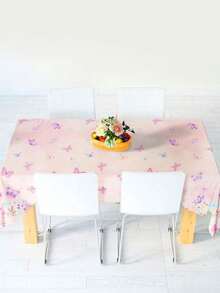 1件/2件装蝴蝶派对桌布，樱桃生日装饰桌布，一次性生日蝴蝶桌布，长方形塑料防水春花水彩粉色桌布派对用品，樱桃主题派对，返校季 - 彩色 - 查看 6