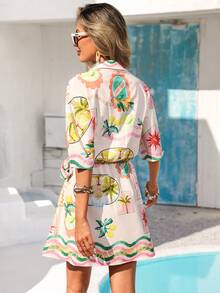 Vivid Eden Spring/Summer Outings, Holiday Date Dresses, Spring/Summer Casual Vacation Shirt Collar Waist Tie-Waist Bohemian Style Printed Women's Dresses, Summer Beach Dresses, Back-To-School Outfits, Very Simple Outfits, Women's Country Clothing, Office Wear, Old Money Style, Teacher's Attire, Date Outfits, Graduation Season Dresses, Women's Dresses, Spring/Summer Casual Dresses, Summer Dresses - Multicolor - View 3