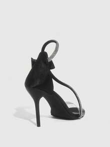 CUCCOO SZL Women's Rhinestone Decor Fashion Buckle Design Elegant High Heel Sandals For Christmas - Black - View 5