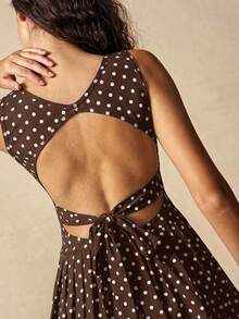VARSIVA Women's Casual Polka Dot Print Sleeveless Backless Dress Tennis Skirt Dress - Coffee Brown - View 7