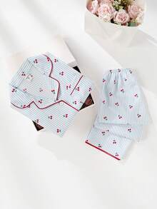 Genkimix Kids School Girl Pajamas - Cute Cherry Print Long Pants And Cardigan 2 Pieces Casual Loungewear Set For Tween Girls Cherry Pajama Set - Multicolor - View 9