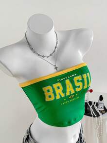 Comfortcana Brazilian Print Strapless Top, Team Style - Green - View 1