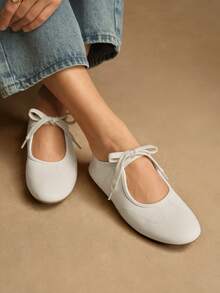 Rosivie Zapatos planos versátiles y casuales con cordones para uso diario de las mujeres - Blanco - Ver 8