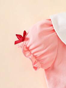 Newborn Baby Gir Spring And Summer Pink Color Short-Sleeved Princess-Sleeve Dress Cute Round Neck Cute Embroidered Tulle Baby Elegant Dress - Pink - View 4