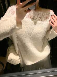 DAZY Women's Lace Girly Korean Style Long Sleeve Sweater, Autumn/Winter