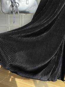 Comfortcana Plus Solid Halter Neck Backless Dress - Black - View 3