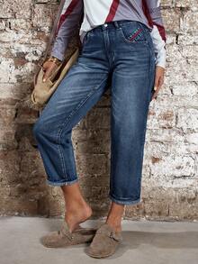 EMERY ROSE 女士休闲日常水洗斜插口袋锥形牛仔裤 - 藍色 - 查看 7