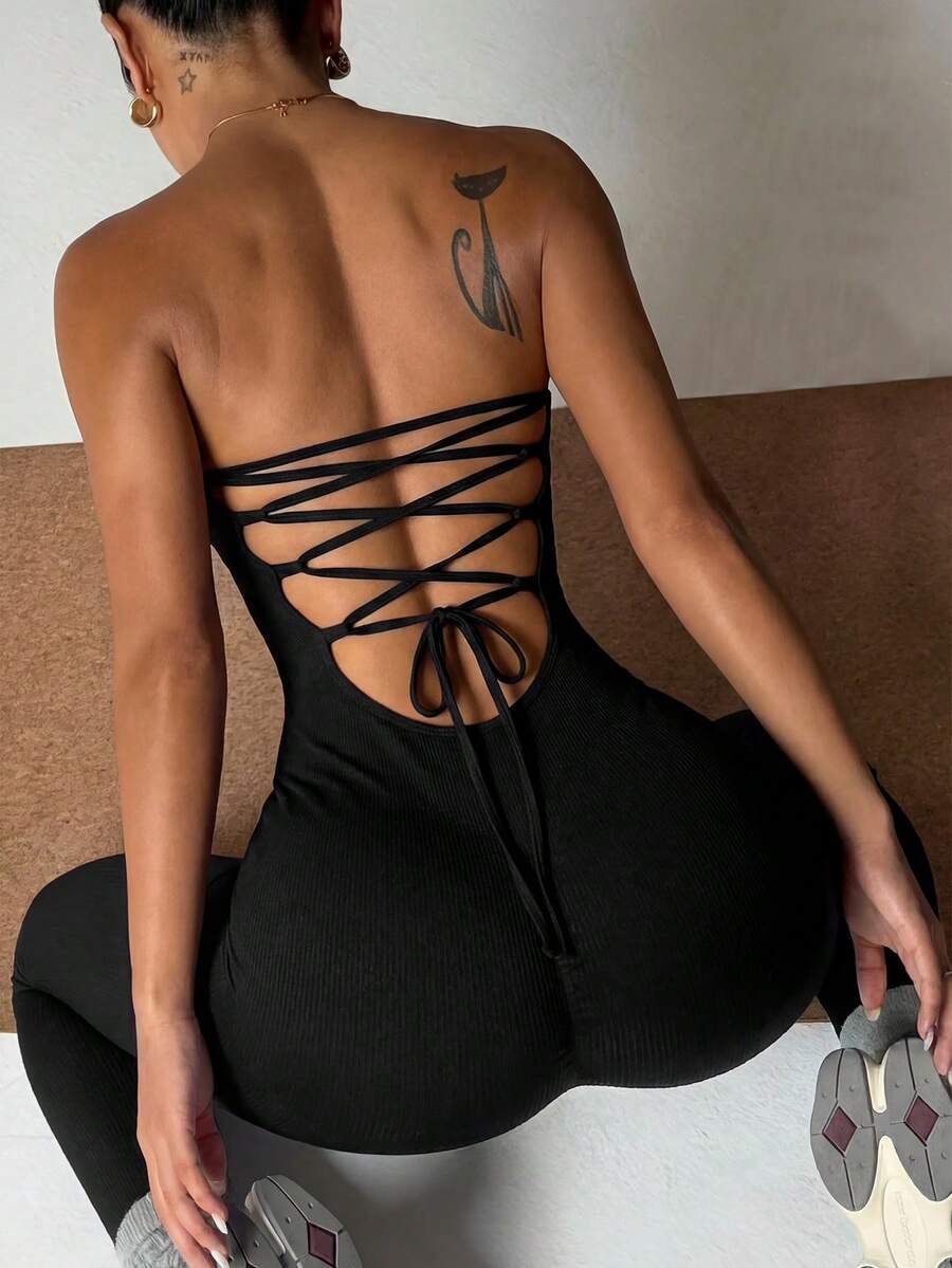 Slayform Bộ đồ tập yoga thể thao liền mạch/Thiết kế lưng chéo/Thời trang & Gợi cảm/Đa năng/Thấm hút ẩm - màu đen - Xem 1