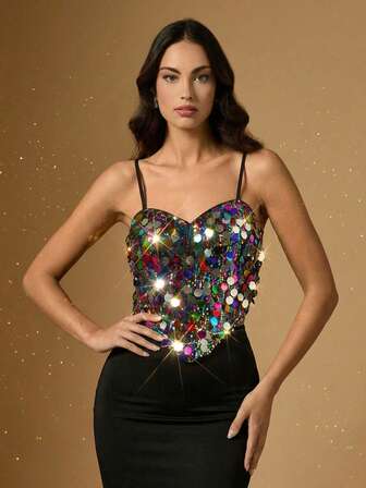 Briarwyn Camiseta de mujer de fiesta con lentejuelas de colores a la moda