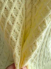 SHEIN Soft Yellow Cable Knit Sweater With Crew Neck And Textured Pattern For Cozy Fall Look - Yellow - View 9