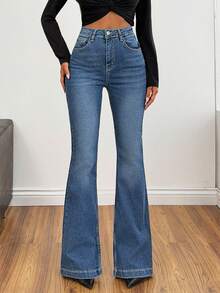 Slim Fit High Waist Flared Comfort Denim Jeans - Baby Blue - View 3