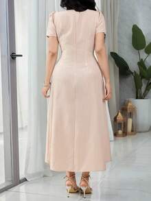 Feyla Neues elegantes einfarbiges Taillengürtel-Taschen-Kleid, schlicht und schick, figurformend - Aprikosenfarben - Übersicht 7