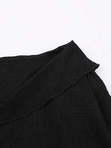 Sweetra Bộ đồ nữ cỡ lớn 2 món thời trang gồm áo thun dài tay viền ren và váy chữ A ngắn cổ ren thắt eo, thích hợp cho mùa Thu/Đông. - màu đen - Xem 2