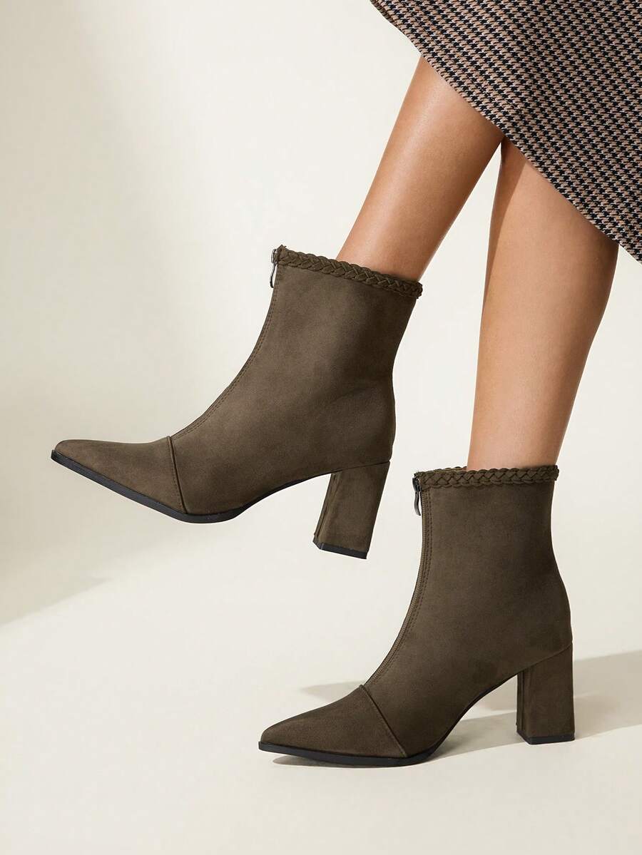 CUCCOO CHICEST Botines de tacón grueso versátiles y cómodos para mujer - Verde militar - Ver 1